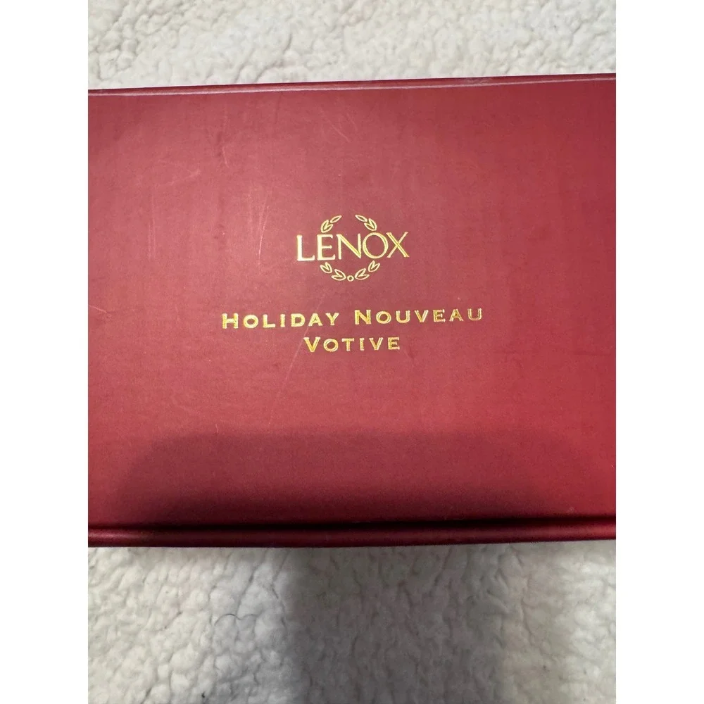 Lenox Holiday Nouveau Votive Silver Plated Pierced Holly Bow Candle Holder NWOT